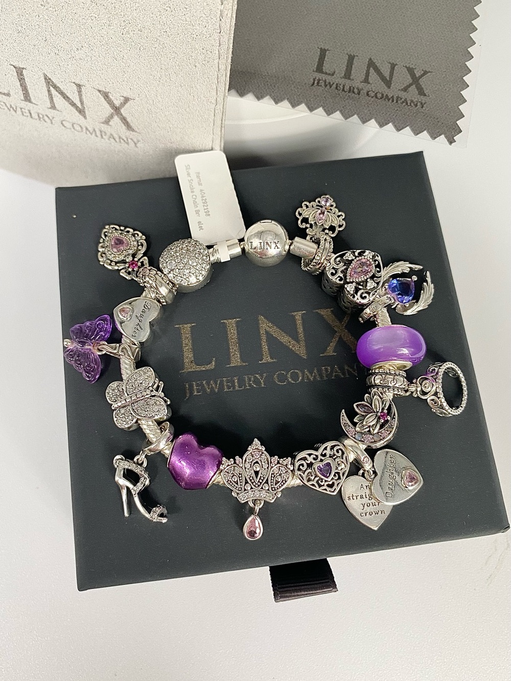 Linx Snake Chain Bracelet with Purple Daughter & Princess Themed Charms